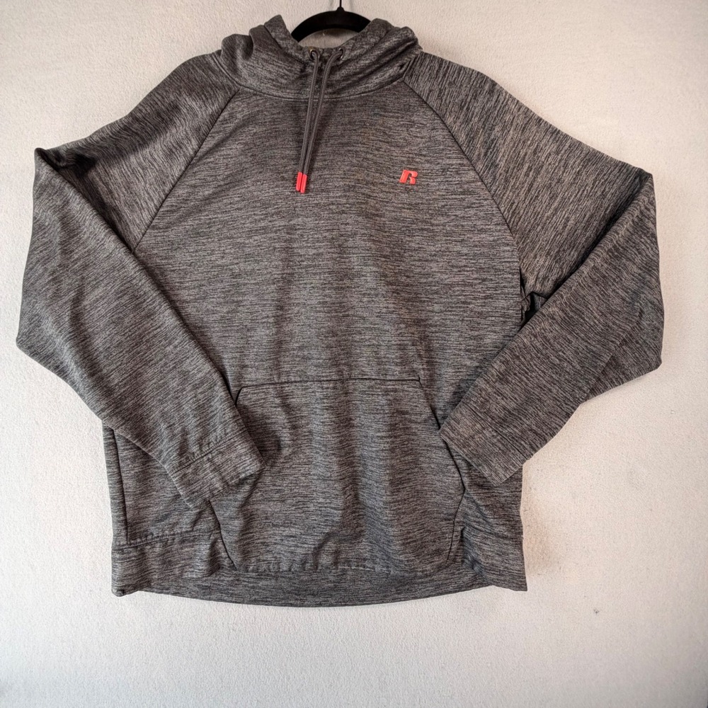 Russell Mens XL Gray Tech Fleece Hoodie Pullover Performance Athletic Sweatshirt